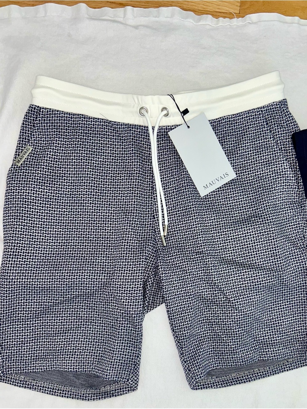 Mauvais Pasitano Navy Patterned Men’s Shorts with White Waistband